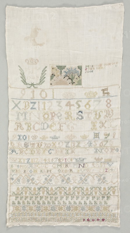 Sampler, 1742. Germany, Mid 18th century. Silk embroidery on linen ; overall: 52.1 x 27.9 cm (20 1/2 x 11 in.).