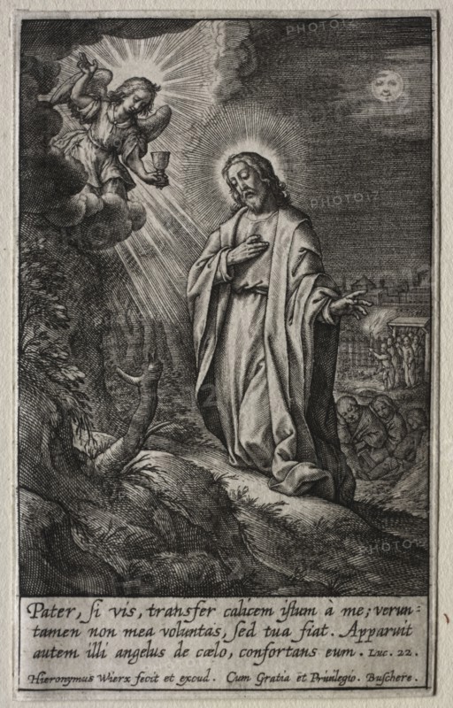 The Passion: Christ on the Mount of Olives. Hieronymus Wierix (Flemish, 1553-1619). Engraving