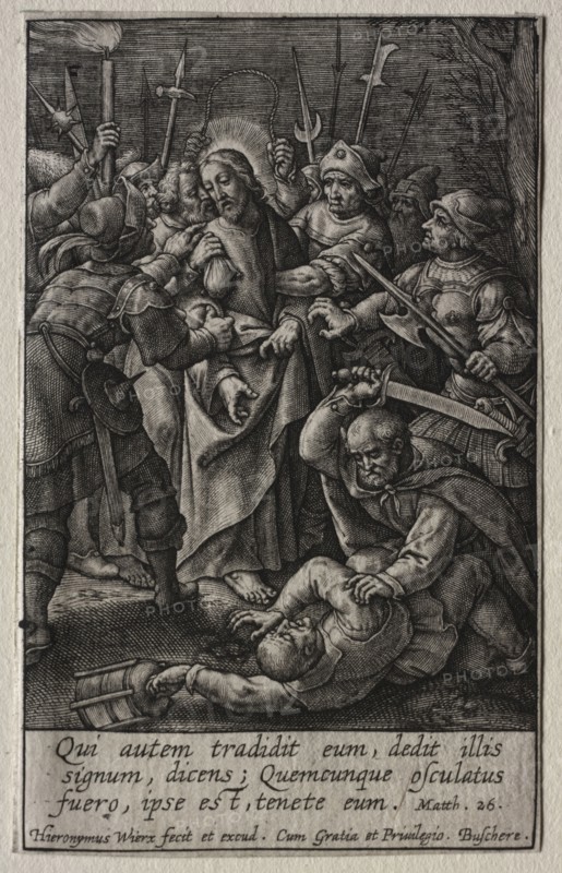 The Passion: The Betrayal of Christ. Hieronymus Wierix (Flemish, 1553-1619). Engraving