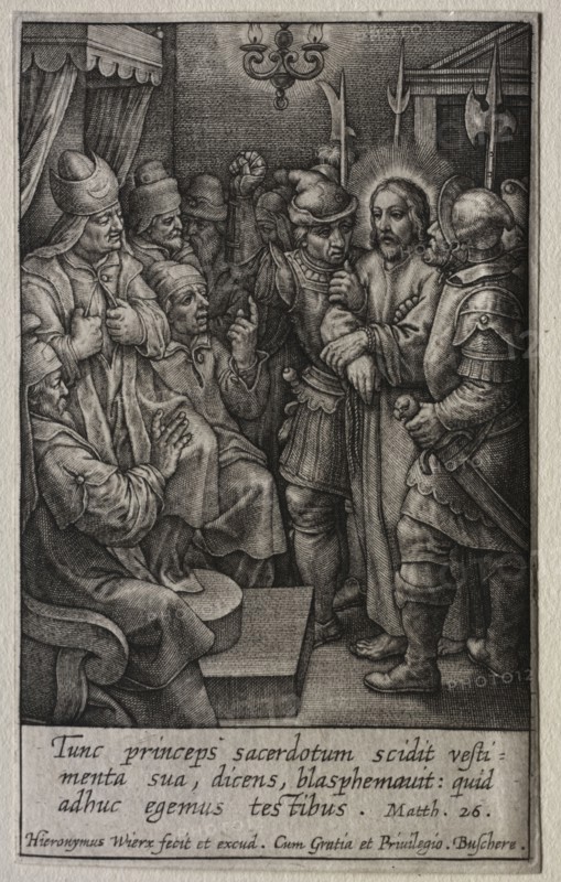 The Passion: Christ before the High Priest. Hieronymus Wierix (Flemish, 1553-1619). Engraving