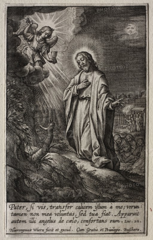 The Passion: Christ on the Mount of Olives. Hieronymus Wierix (Flemish, 1553-1619). Engraving