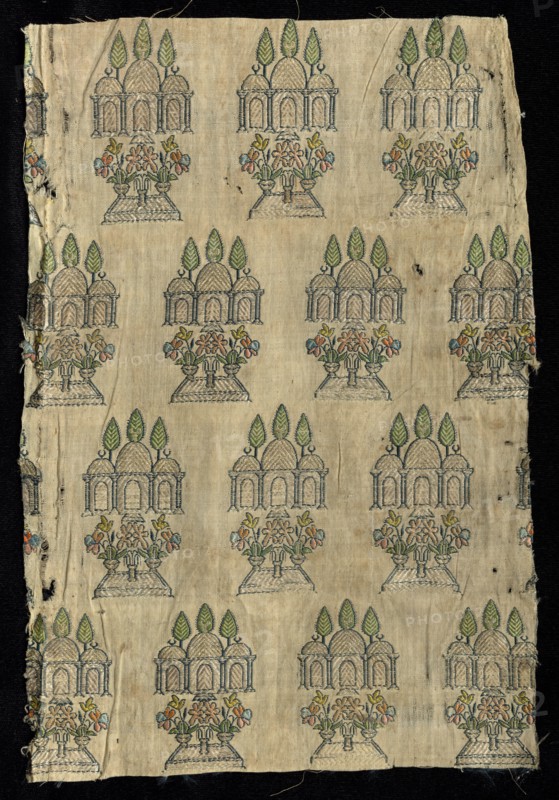 Fragment, 1800s. India, 19th century. Brocade; silk and metal; overall: 30.8 x 21 cm (12 1/8 x 8 1/4 in.).