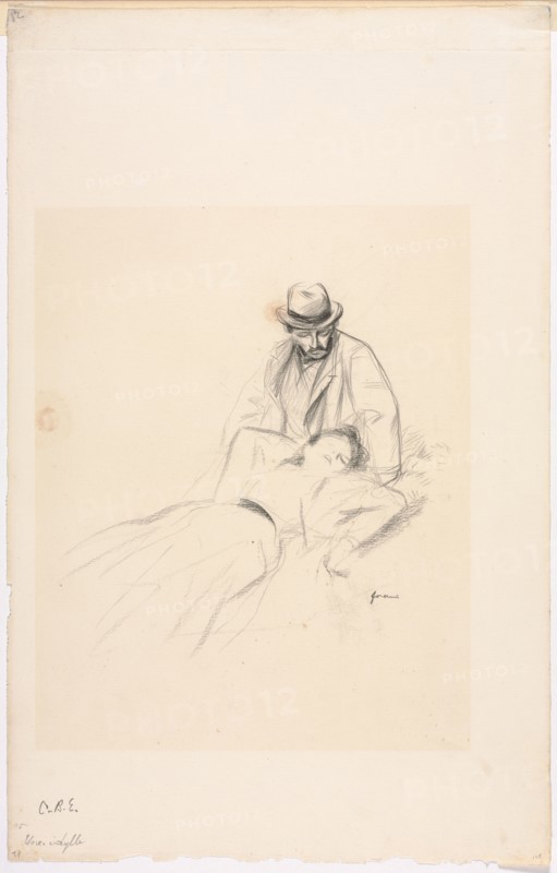 An Idyll, fourth quarter 1800s or first third 1900s. Jean Louis Forain (French, 1852-1931). Black crayon; sheet: 43.6 x 27.9 cm (17 3/16 x 11 in.); image: 19 x 20 cm (7 1/2 x 7 7/8 in.).