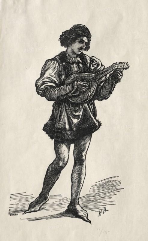A Troubadour. Hubert von Herkomer (British, 1849-1914). Wood engraving