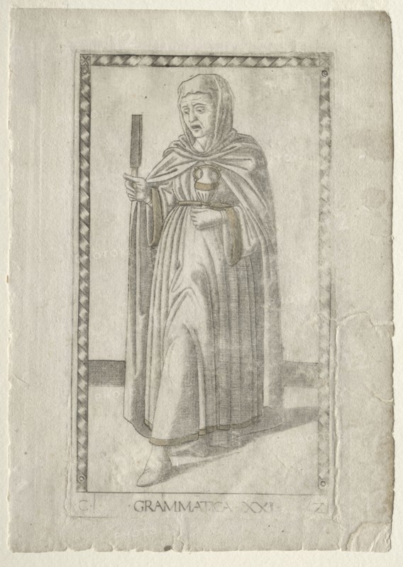 Grammar (from the Tarocchi, series C:  Liberal Arts, #21), before 1467. Master of the E-Series Tarocchi (Italian, 15th century). Engraving