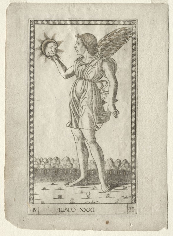 Genius of the Sun (from the Tarocchi, series B: Cosmic Principles & Virtues, #31), before 1467. Master of the E-Series Tarocchi (Italian, 15th century). Engraving