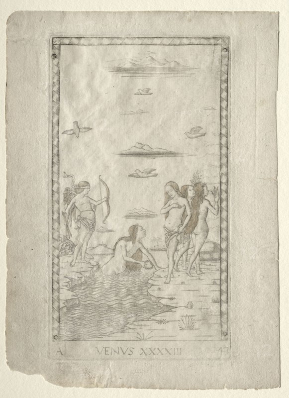 Venus (from the Tarocchi, series A:  Firmaments of the Universe, #43), before 1467. Master of the E-Series Tarocchi (Italian, 15th century). Engraving