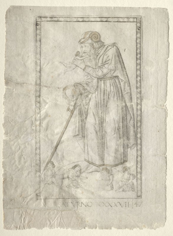 Saturn (from the Tarocchi, series A:  Firmaments of the Universe, #47), before 1467. Master of the E-Series Tarocchi (Italian, 15th century). Engraving