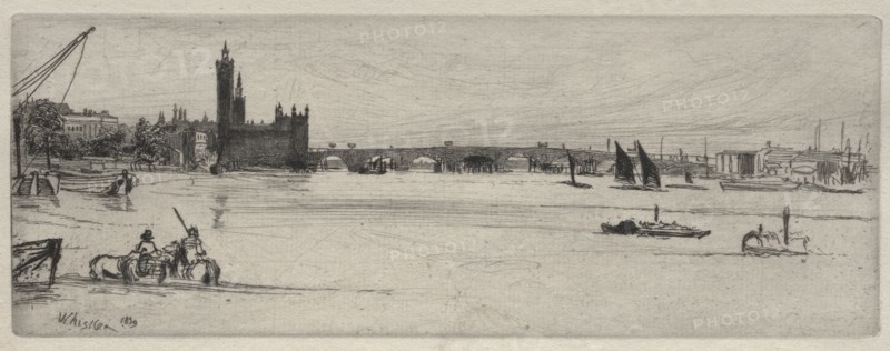 Old Westminster Bridge, 1859. James McNeill Whistler (American, 1834-1903). Etching