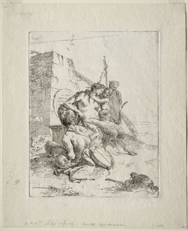 Scherzi:  Satyr Family with the Obelisk. Giovanni Battista Tiepolo (Italian, 1696-1770). Etching