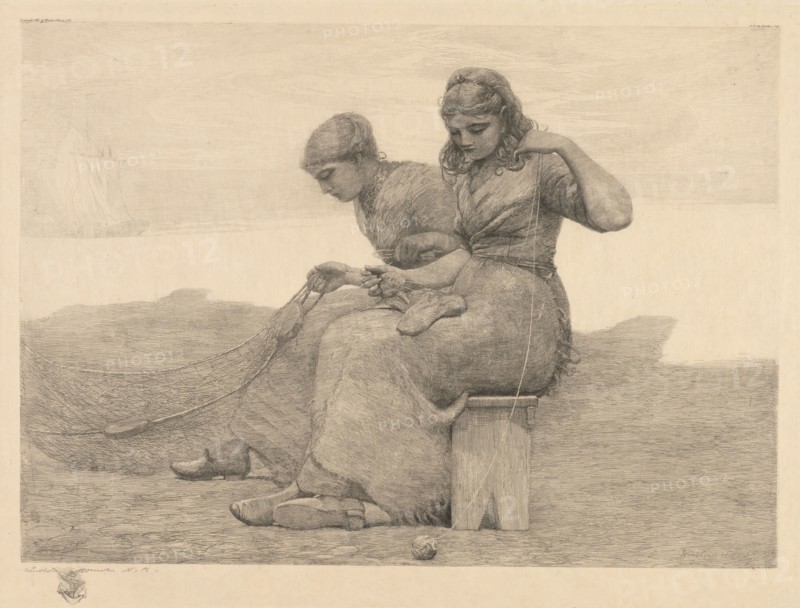Mending the Tears, 1888. Winslow Homer (American, 1836-1910). Etching