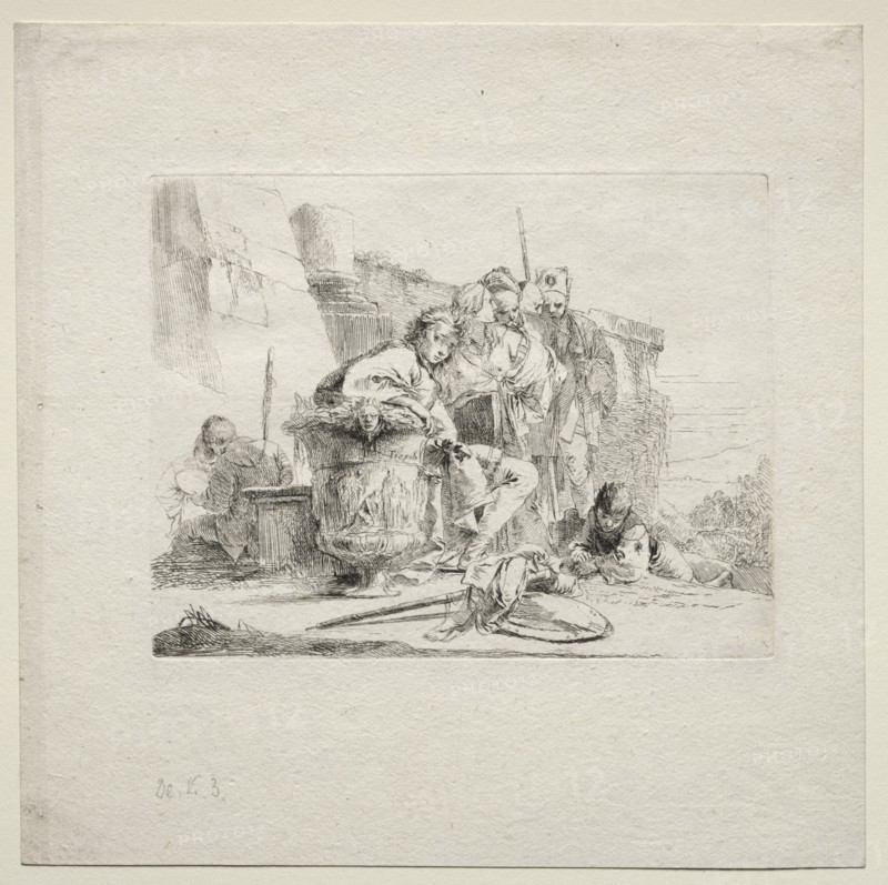 Various Caprices:  The Young Man Seated, Leaning Against an Urn, 1785. Giovanni Battista Tiepolo (Italian, 1696-1770). Etching