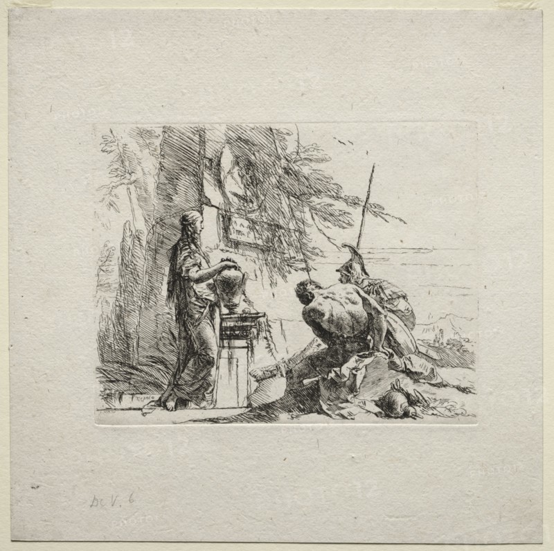 Various Caprices:  The Woman Standing with Hands on a Vase, 1785. Giovanni Battista Tiepolo (Italian, 1696-1770). Etching