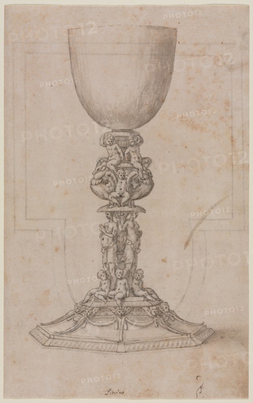 Design for a Chalice, mid 1500s. Luzio Romano (Italian, active 1528-75). Pen and brown ink and brush and brown wash over black chalk; sheet: 32.1 x 20 cm (12 5/8 x 7 7/8 in.); secondary support: 32.1 x 20 cm (12 5/8 x 7 7/8 in.).