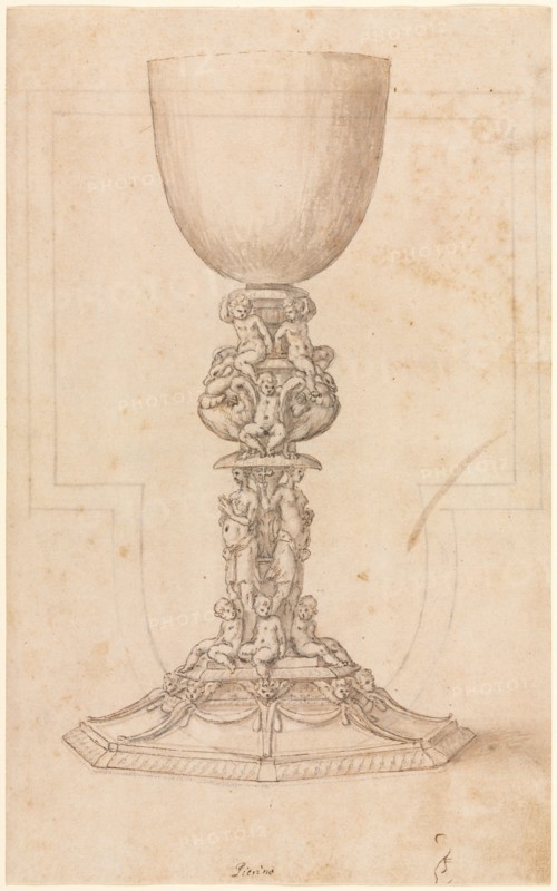 Design for a Chalice (recto) Architectural Plan (verso), mid 1500s. Luzio Romano (Italian, active 1528-75). Pen and brown ink and brush and brown wash over black chalk; sheet: 32.1 x 20 cm (12 5/8 x 7 7/8 in.).