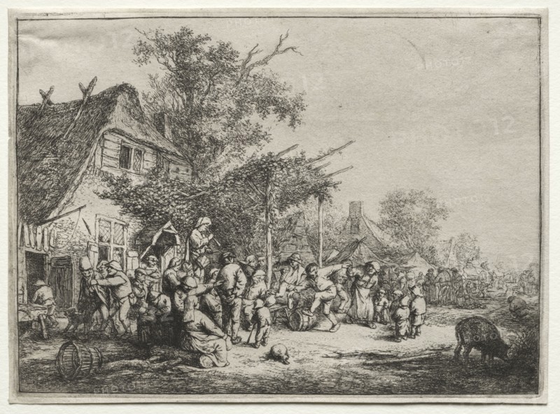 Festival Under the Trellis. Adriaen van Ostade (Dutch, 1610-1684). Etching