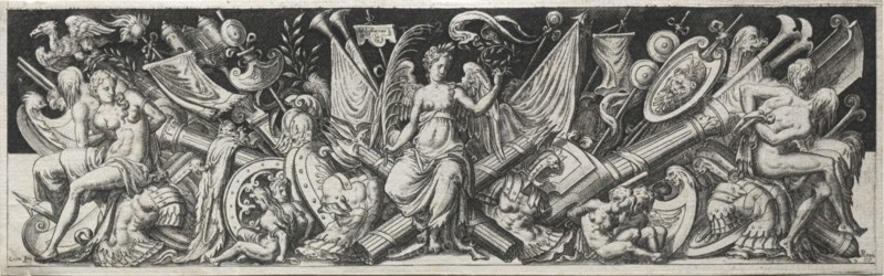Combats and Triumphs, probably 1560s. Etienne Delaune (French, 1518/19-c. 1583). Engraving; image: 6.5 x 21.9 cm (2 9/16 x 8 5/8 in.); secondary support: 7 x 22.5 cm (2 3/4 x 8 7/8 in.).