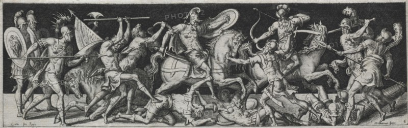 Combats and Triumphs, probably 1560s. Etienne Delaune (French, 1518/19-c. 1583). Engraving; image: 6.5 x 21.9 cm (2 9/16 x 8 5/8 in.); secondary support: 7 x 22.5 cm (2 3/4 x 8 7/8 in.)
