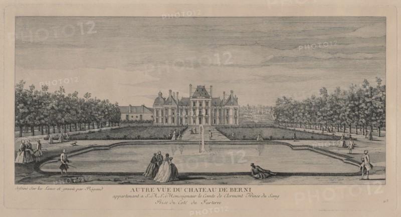 Chateau of Berny from the Gardens. Jacques Rigaud (French, 1681-1754). Engraving