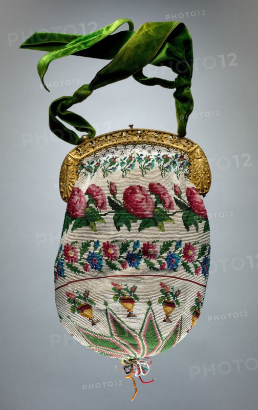 Beaded Bag, 19th century. America, 19th century. Glassbeads, crocheted with silk thread, metal purse frame, velvet ribbon; average: 26.7 x 19.1 cm (10 1/2 x 7 1/2 in.).