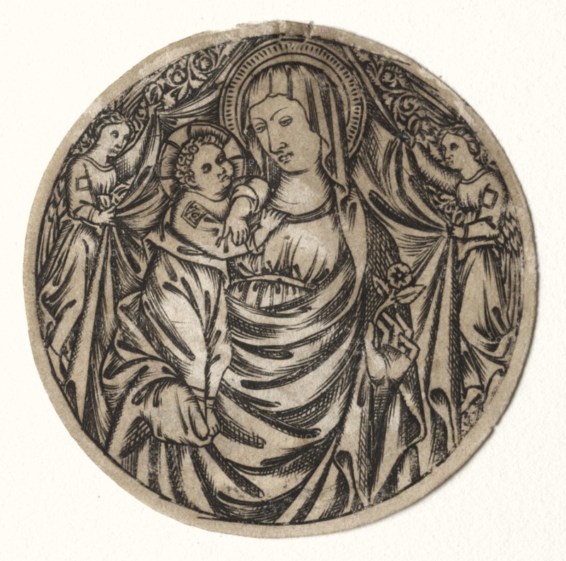 Virgin and Child with Two Angels, 1400s(?). Italy, 15th century (?). Engraving