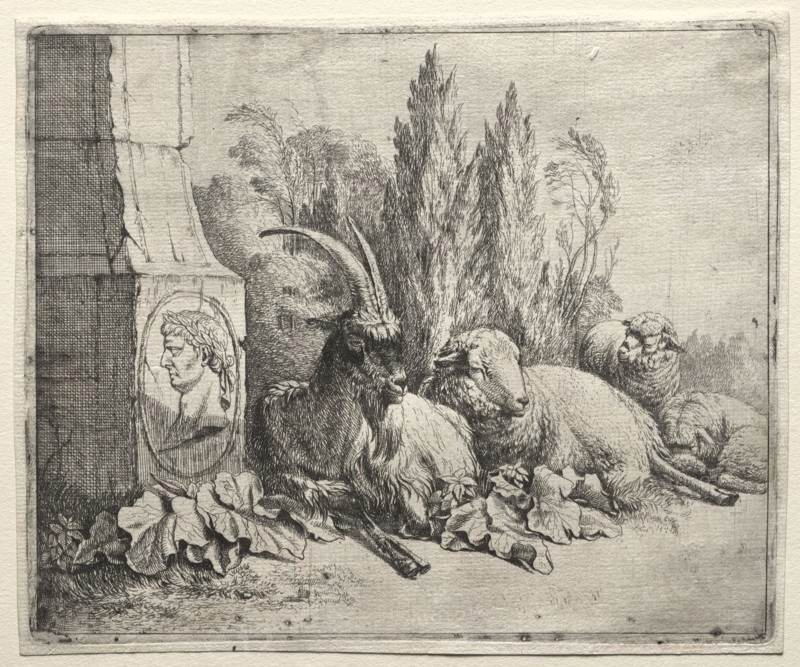 Bust at the Bottom of a Pyramid, 1665. Johann Heinrich Roos (German, 1631-1685). Etching