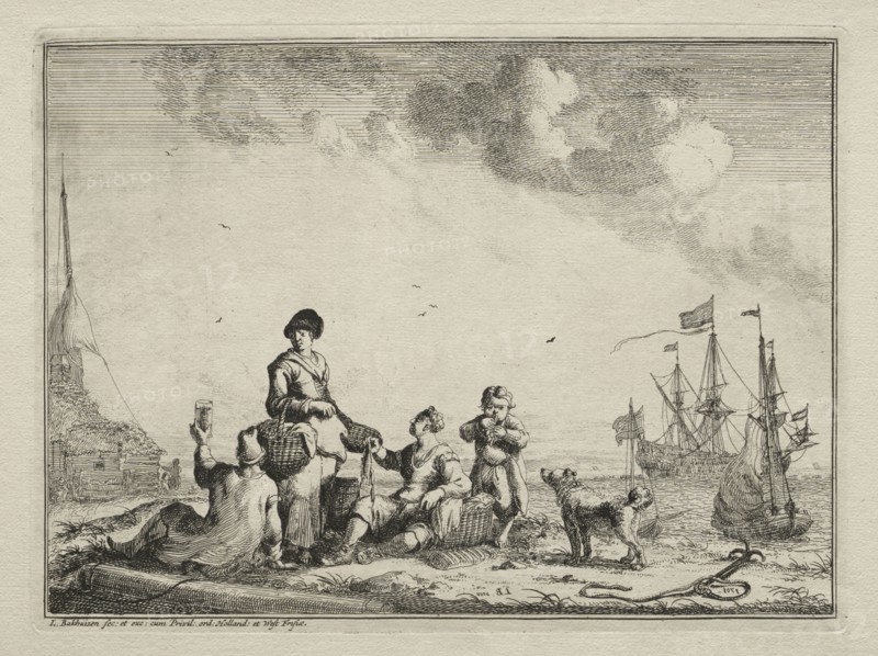 Fish Vender, 1701. Ludolf Backhuysen (Dutch, 1631-1708), Ludolf Backhuysen (Dutch, 1631-1708). Etching; sheet: 22.5 x 29.4 cm (8 7/8 x 11 9/16 in.); platemark: 17.8 x 24 cm (7 x 9 7/16 in.)