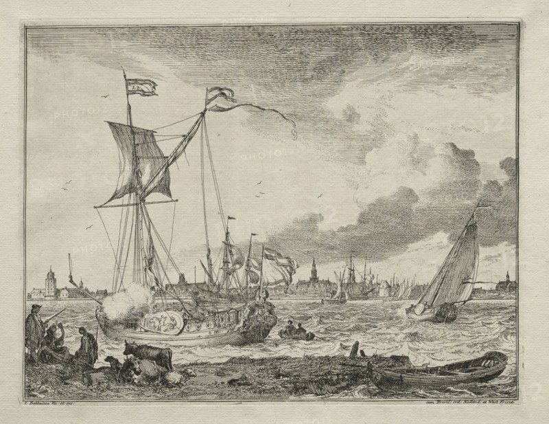 View of Amsterdam with Ships in Foreground, 1701. Ludolf Backhuysen (Dutch, 1631-1708), Ludolf Backhuysen (Dutch, 1631-1708). Etching; sheet: 22.4 x 29.4 cm (8 13/16 x 11 9/16 in.); platemark: 18 x 23.5 cm (7 1/16 x 9 1/4 in.)