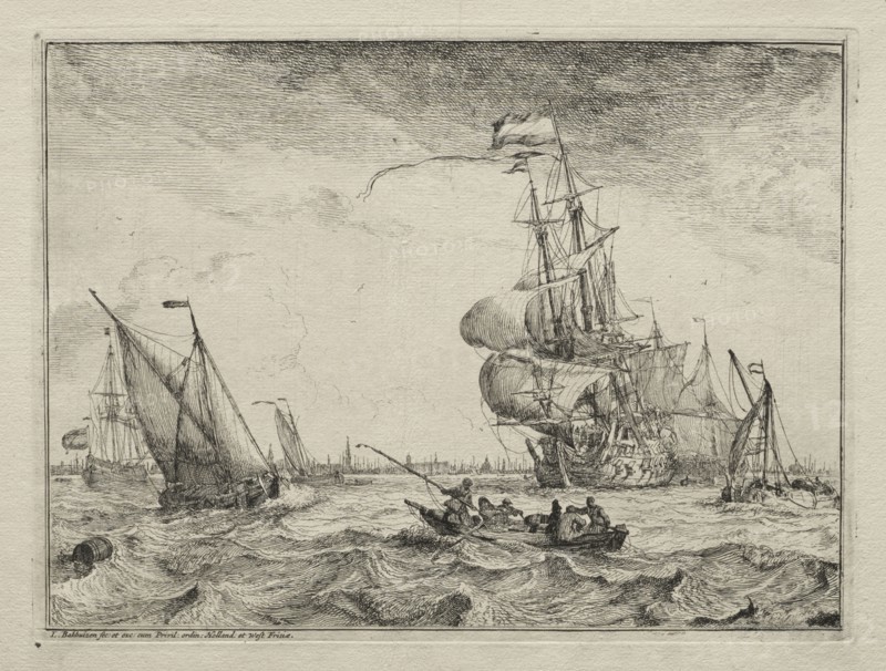 Ships Under Full Sail, 1701. Ludolf Backhuysen (Dutch, 1631-1708), Ludolf Backhuysen (Dutch, 1631-1708). Etching; sheet: 22.3 x 29.6 cm (8 3/4 x 11 5/8 in.); platemark: 17.9 x 24 cm (7 1/16 x 9 7/16 in.)