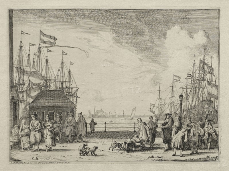 Port at Amsterdam, 1701. Ludolf Backhuysen (Dutch, 1631-1708), published by Ludolf Backhuysen (Dutch, 1631-1708). Etching; sheet: 22.2 x 29.9 cm (8 3/4 x 11 3/4 in.); platemark: 17.5 x 23.7 cm (6 7/8 x 9 5/16 in.)