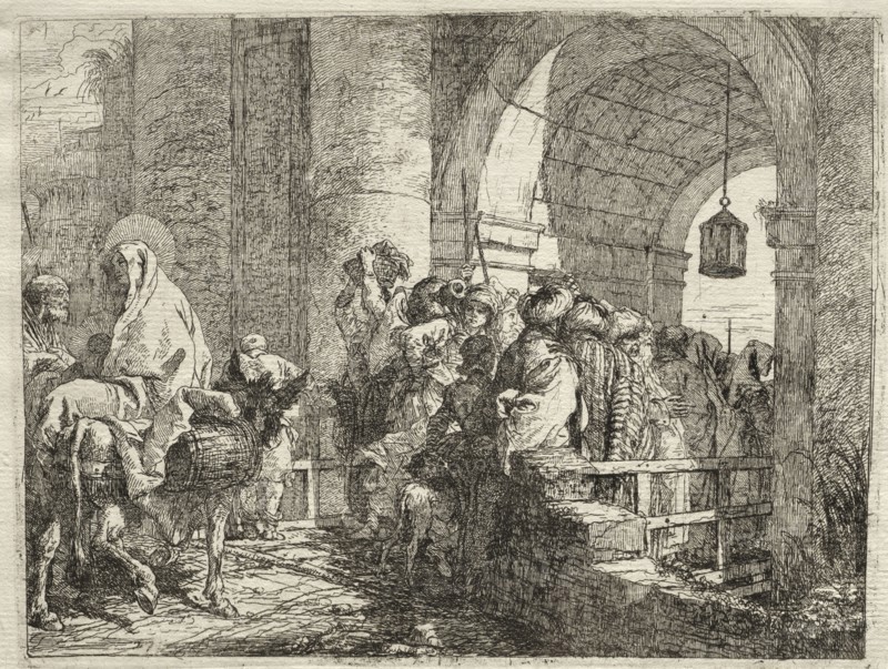Flight into Egypt:  The Holy Family Passing under an Arch. Giovanni Domenico Tiepolo (Italian, 1727-1804). Etching