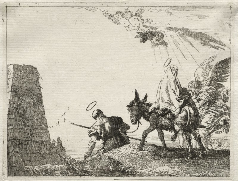 Flight into Egypt:  The Holy Family Passing near a Pyramid. Giovanni Domenico Tiepolo (Italian, 1727-1804). Etching