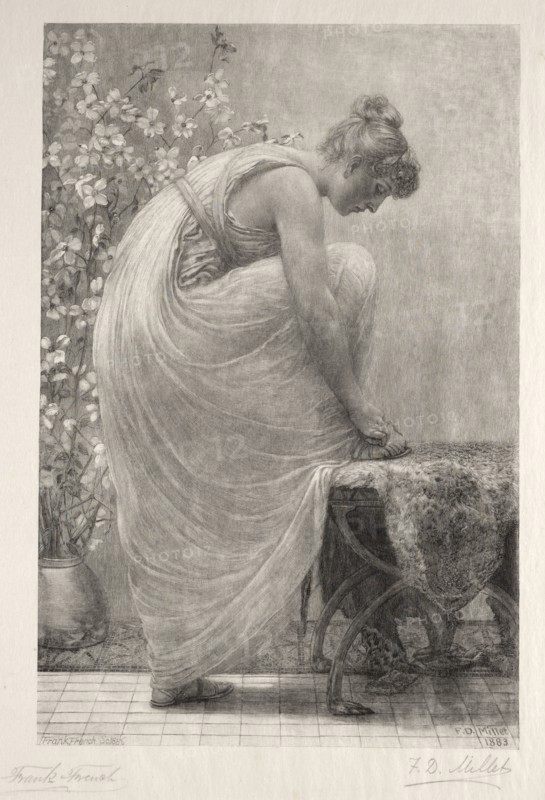 Lacing the Sandal, 1886. Frank French (American, 1850-1933). Wood engraving
