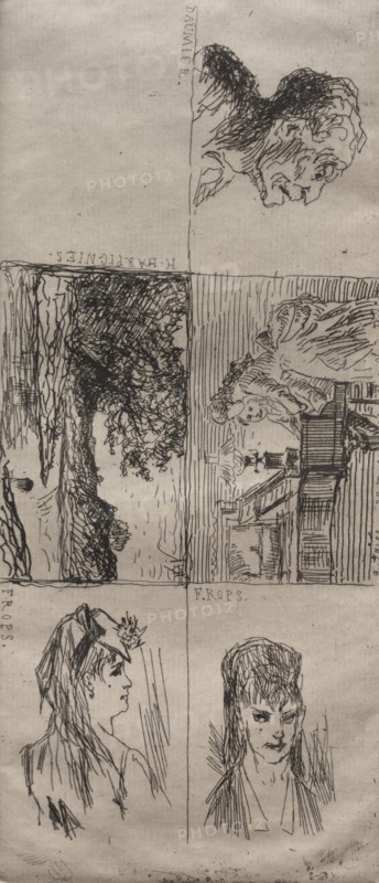 Five Studies. Honoré Daumier (French, 1808-1879). Etching