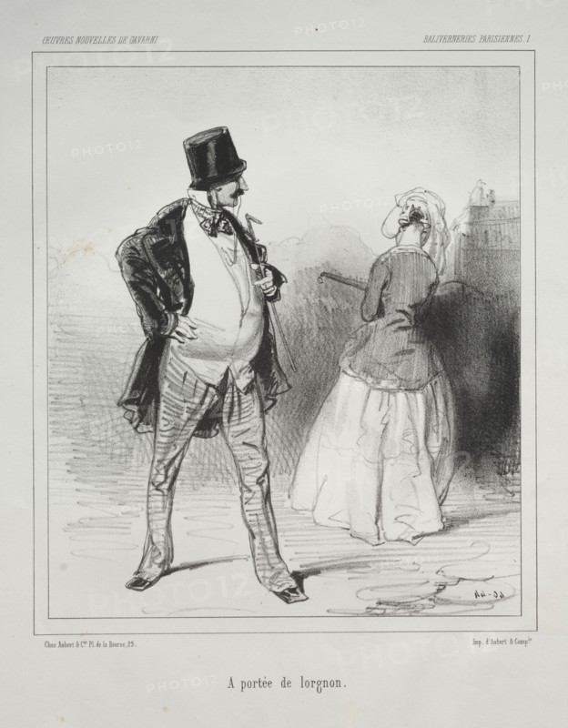 Baliverneries Parisiennes:  A portée de lorgnon. Paul Gavarni (French, 1804-1866). Lithograph