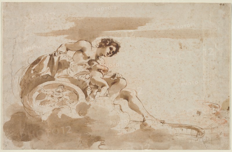 Venus and Cupid in a Chariot, 1615-1617. Guercino (Italian, 1591-1666). Pen and brown ink and brush and brown wash over red chalk; sheet: 25.5 x 39.4 cm (10 1/16 x 15 1/2 in.).