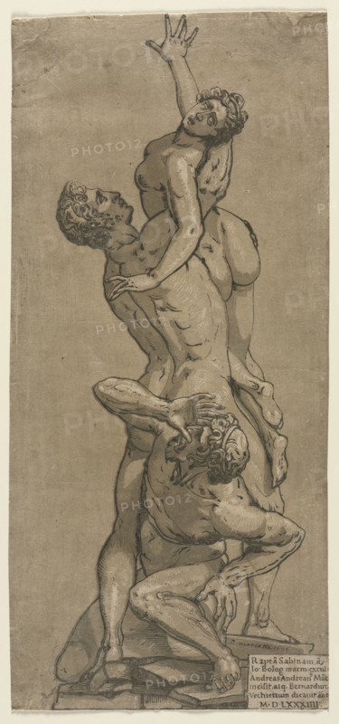 The Abduction of a Sabine Woman. Andrea Andreani (Italian, about 1558–1610), after Giambologna (Flemish, 1529-1608). Chiaroscuro woodcut