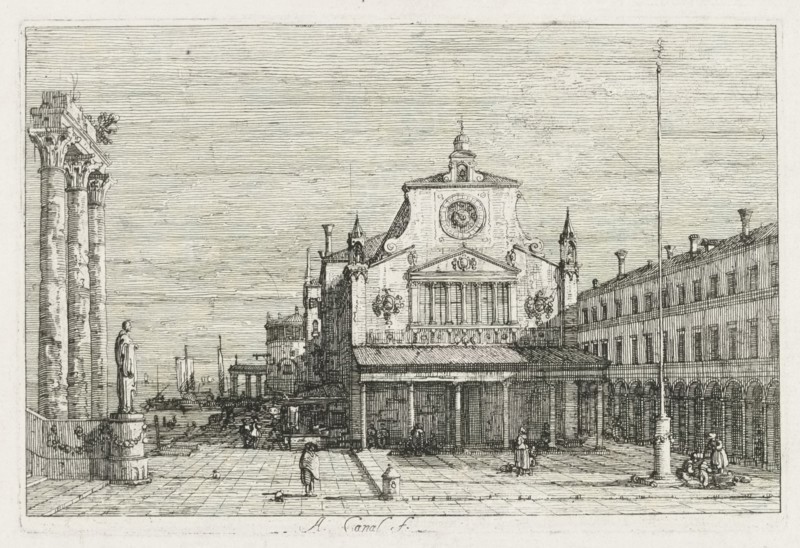 Views:  Three Columns and a Statue on the Sea Coast, 1735-1746. Antonio Canaletto (Italian, 1697-1768). Etching