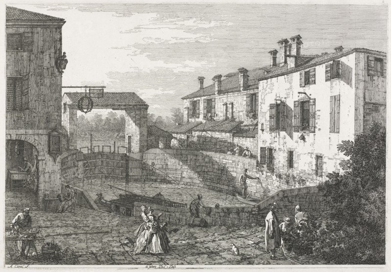 Views:  The Canal Lock at Dolo, 1735-1746. Antonio Canaletto (Italian, 1697-1768). Etching