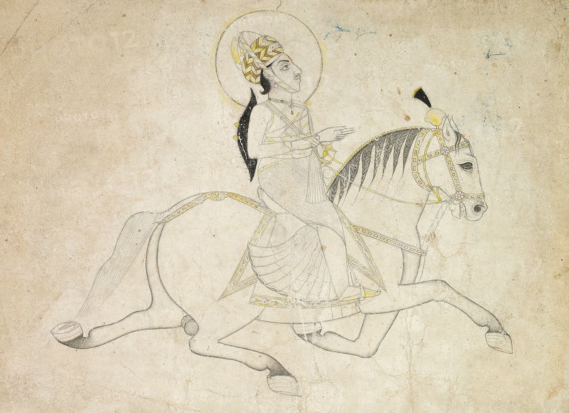 Jai Singh III of Jaipur (r. 1818-1835) Riding, c. 1820. India, Rajasthan, Jaipur, 19th century. Color on paper; overall: 10 x 14.3 cm (3 15/16 x 5 5/8 in.).