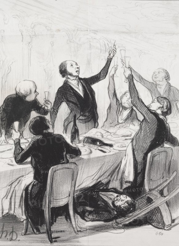 published in le Charivari (no du 12 octobre 1844): The Philanthropists of the Day, plate 8:  A 43d Toast...to the Temperance Society, 1844. Honoré Daumier (French, 1808-1879). Lithograph; sheet: 35.8 x 26.9 cm (14 1/8 x 10 9/16 in.); image: 23.5 x 17.8 cm (9 1/4 x 7 in.)