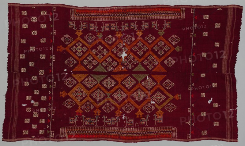 Shawl (?), 1700s - 1800s. India, 18th-19th century. Embroidery on wool ground; overall: 189.9 x 111.8 cm (74 3/4 x 44 in.)