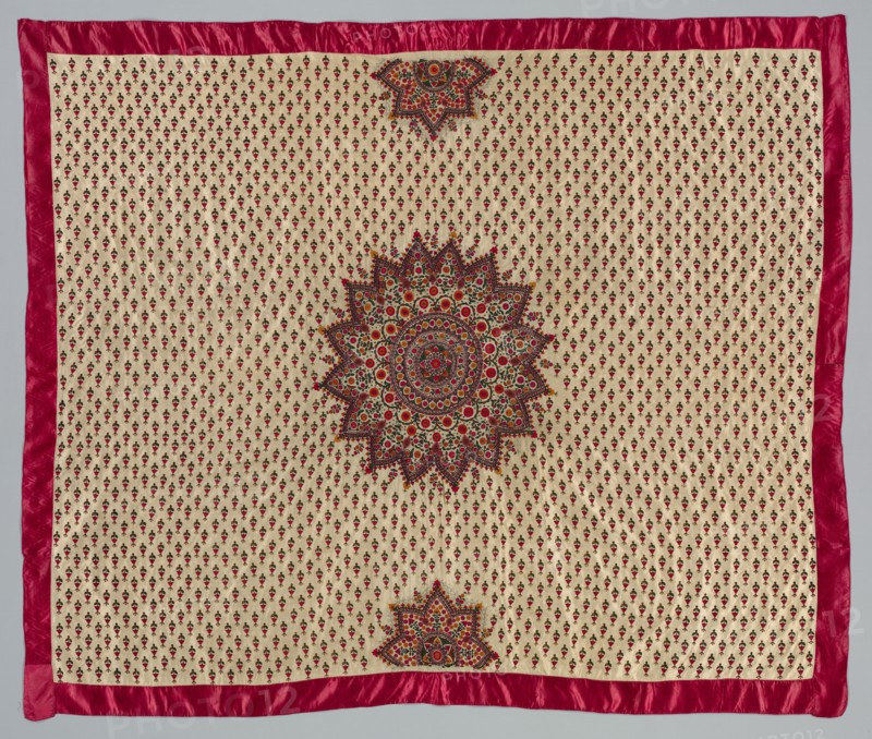 Shawl, 1800s - early 1900s. India, Cutch, 19th - early 20th century. Embroidery, silk thread on silk ground; overall: 216.5 x 182.9 cm (85 1/4 x 72 in.)