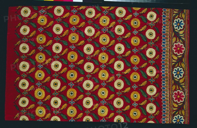 Part of a Skirt (Ghagra), 1800s - early 1900s. India, Cutch, 19th - early 20th century. Embroidery, silk thread on silk ground; overall: 75.6 x 46.4 cm (29 3/4 x 18 1/4 in.)