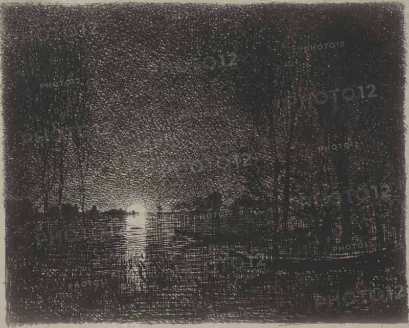 Nightpiece, original impression 1862, printed in 1921. Charles François Daubigny (French, 1817-1878). Cliché-verre; sheet: 17 x 20.5 cm (6 11/16 x 8 1/16 in.)
