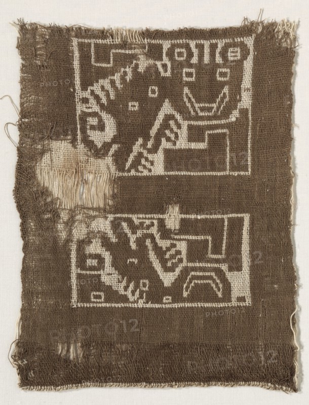 Fragment of a Double Cloth, c. 1100-1400. Peru, Central Coast, Chancay, 12th-15th century. Tabby weave, double cloth; cotton; average: 30.5 x 23.5 cm (12 x 9 1/4 in.)