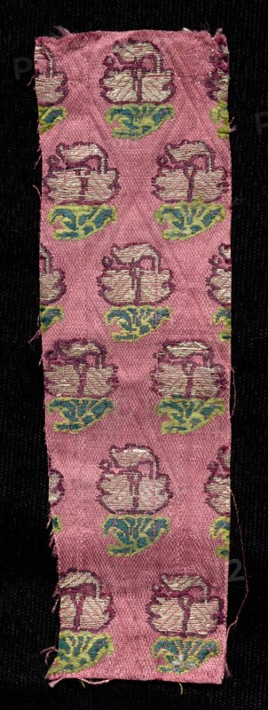 Fragment, 1800s. India, 19th century. Brocade; sateen ground with silk and metal thread; overall: 12.7 x 3.8 cm (5 x 1 1/2 in.)