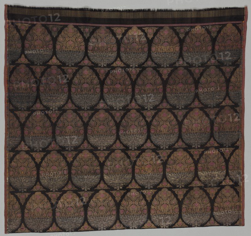 Fragment, 1800s. India, Benares, 19th century. Brocade, "kimkhwab"; silk with gold and silver; overall: 73.7 x 68.6 cm (29 x 27 in.)