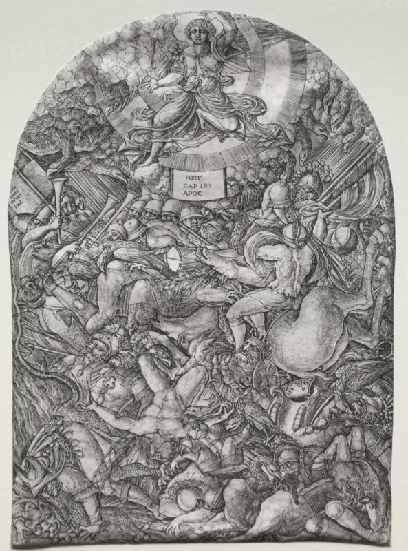 The Apocalypse: The Angel in the Sun Calling the Birds of Prey, 1500s. Jean Duvet (French, 1485-1561). Engraving; framed: 52.4 x 39.7 x 2.5 cm (20 5/8 x 15 5/8 x 1 in.); unframed: 29.4 x 21.1 cm (11 9/16 x 8 5/16 in.)