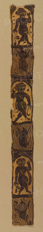Ornamental Shoulder Bands from a Tunic, 500s. Egypt, Byzantine period, 6th century. Tapestry weave with supplementary weft wrapping; undyed linen and dyed wool; average: 7 x 43.5 cm (2 3/4 x 17 1/8 in.)